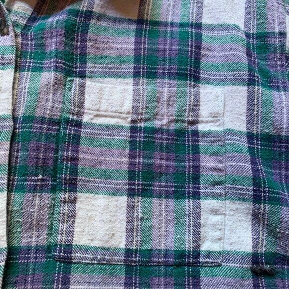 Northern Reflections Women’s Plaid Flannel Button-Up Shirt | Green Purple White - Picture 3 of 9